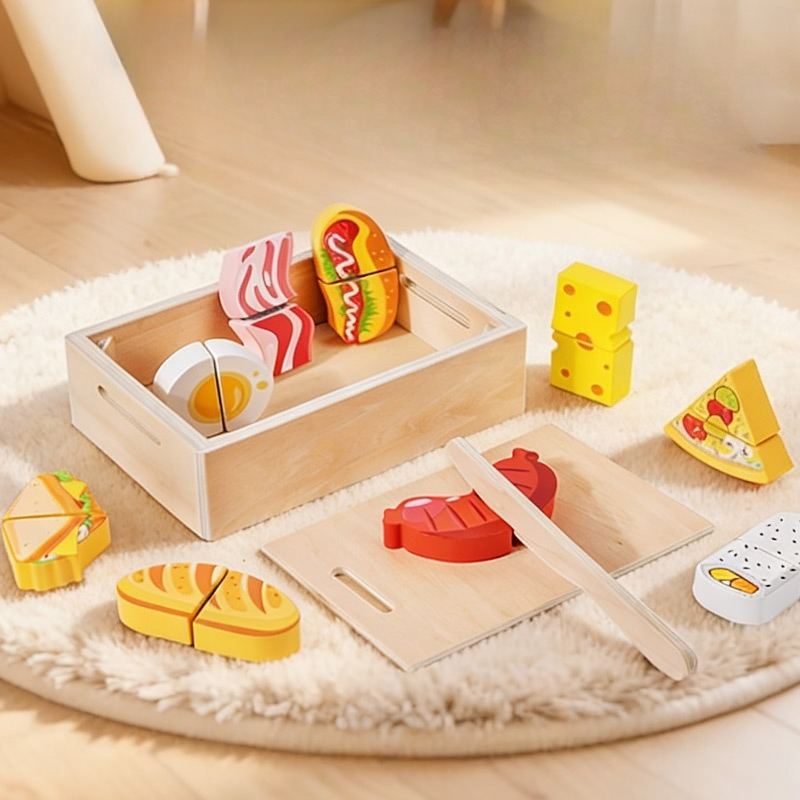Wooden Cut and Stamp Food Simu - đánh giá và giá Kids Toys Kitchen Set